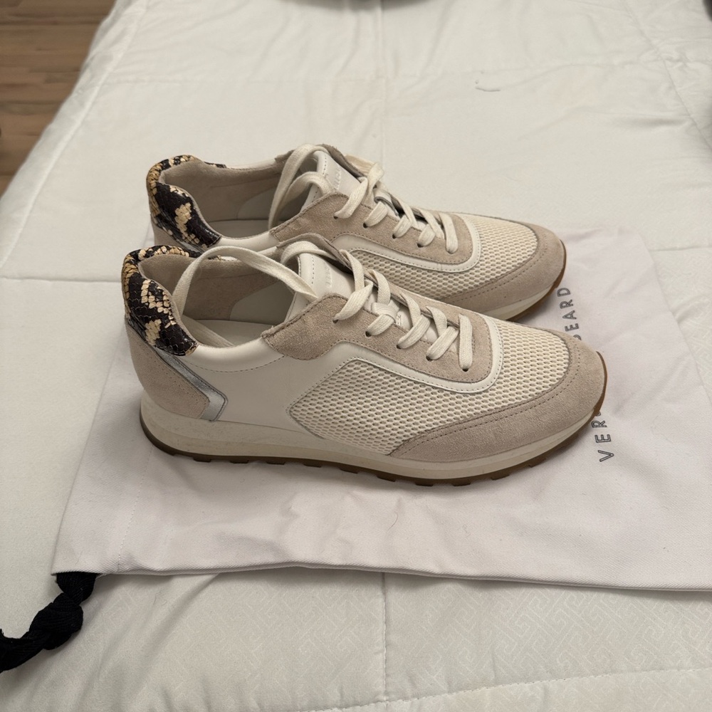 Veronica Beard luxury leather snakeskin and suede barely worn sneakers